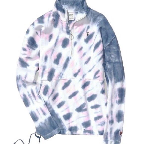 PINK Victoria's Secret Tops - VS PINK Old School Blue & Pink Tie Dye Collegiate 1/4 Zip Pullover Sweatshirt